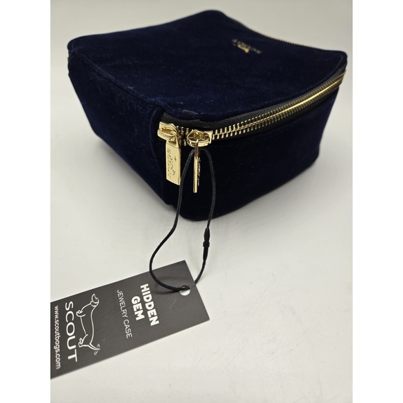 Scout Bags Perfect Gem Square Jewelry Case Zipper Navy Velvet W/ 3 Extra Pouches - Picture 3 of 11